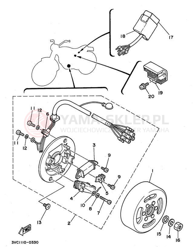Schemat "prądnica" do Yamaha RT180K