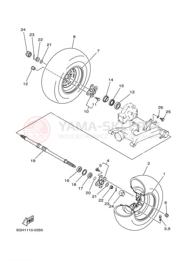 Schemat "Koło tył" do Yamaha KODIAK 2WD YFM400AN