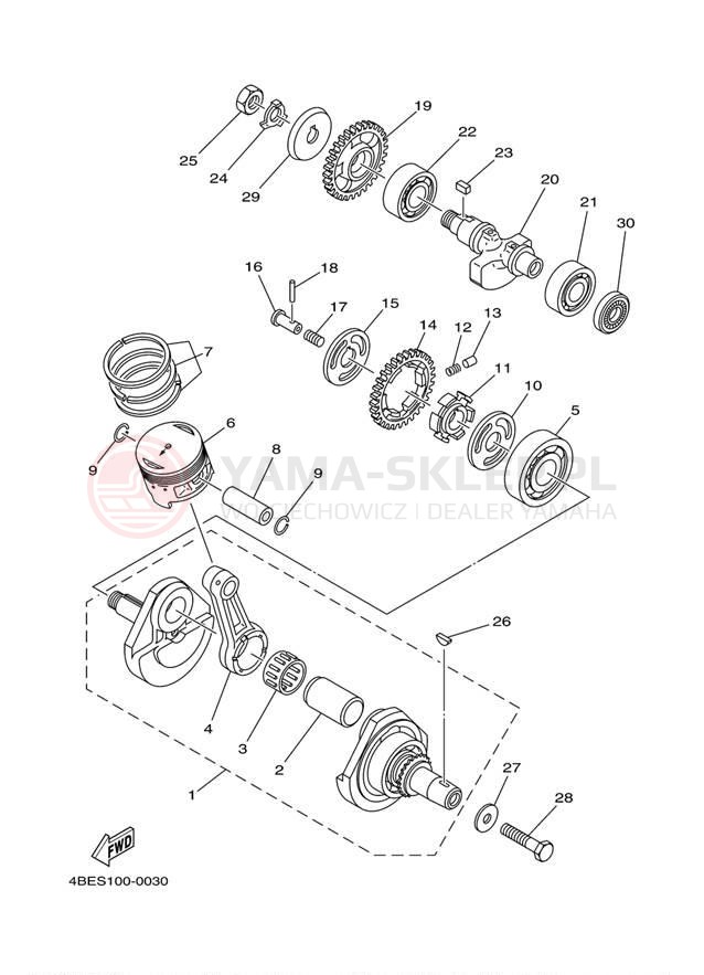 Schemat "Wał korbowy, tłok" do Yamaha TT-R230 TTR230W