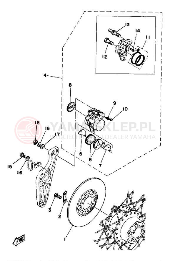 Schemat "Tarcza hamulcowa tył - zacisk hamulc." do Yamaha TZ250C/TZ350C