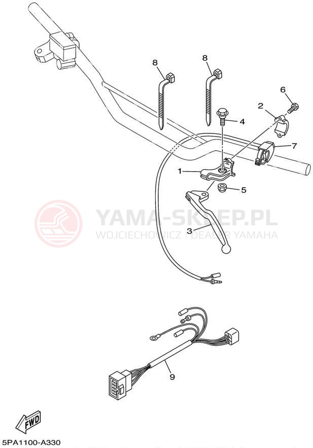 Schemat "Kierownica i osprzęt" do Yamaha YZ85 YZ85P