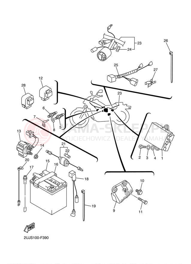 Schemat "układ elektryczny" do Yamaha VIRAGO 250 XV250W1/XV250W1C