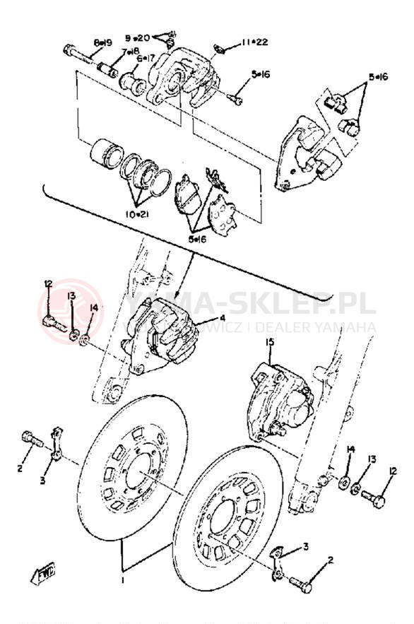 Schemat "Zacisk hamulcowy + tarcza przód" do Yamaha XS850G