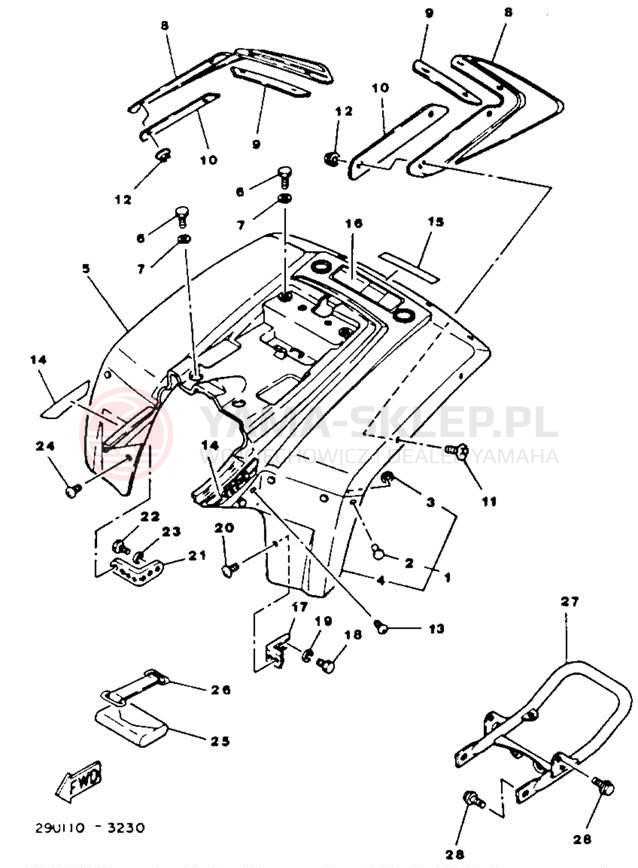 Schemat "Tylny błotnik - zderzak" do Yamaha YTM225DXL