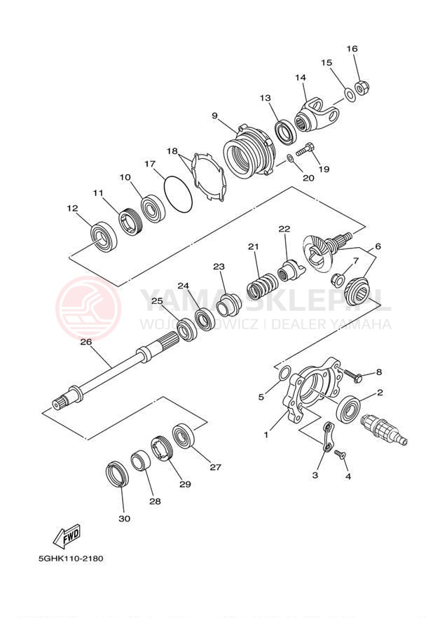 Schemat "Przeniesienie napędu" do Yamaha KODIAK 400 4X4 YFM4FAS