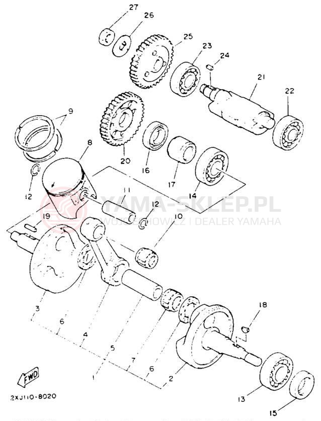 Schemat "Wał korbowy, tłok" do Yamaha BLASTER YFS200E