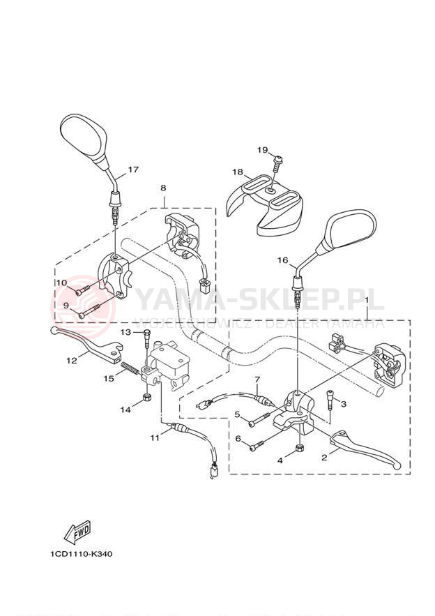 Schemat "Kierownica i osprzęt" do Yamaha ZUMA 50F YW50FEO/YW50FEGY
