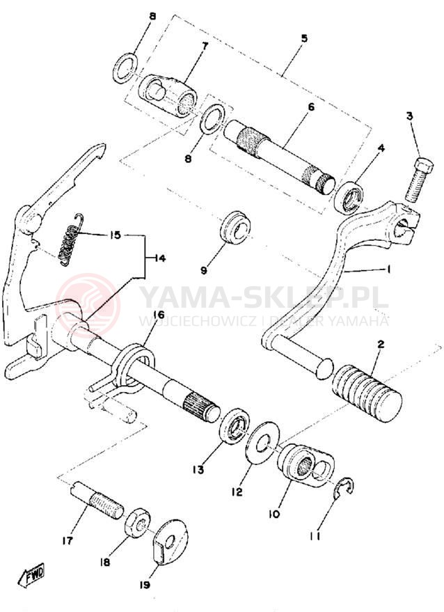 Schemat "Dźwignia zmiany biegów, wałek" do Yamaha DT175C