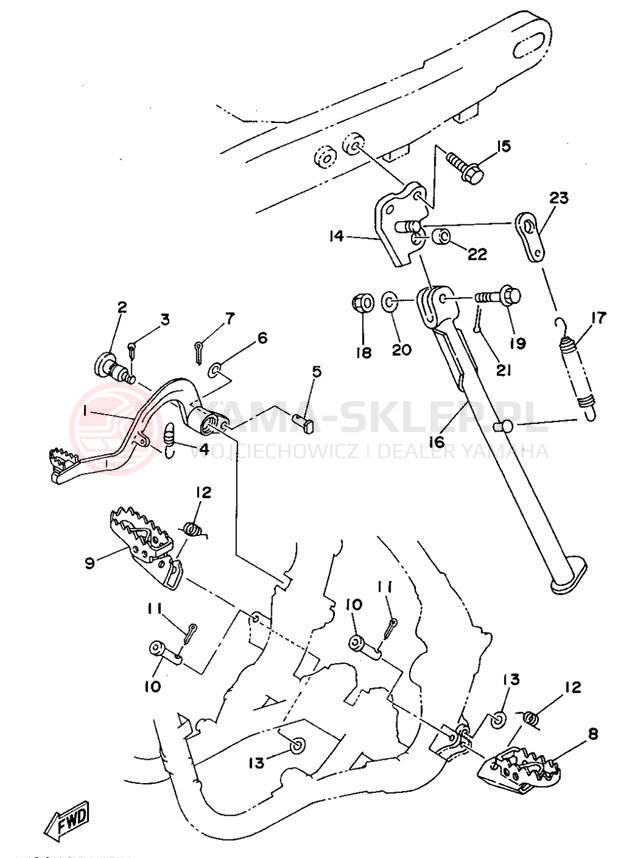Schemat "Stopka postojowa i podnóżki" do Yamaha WR250ZF