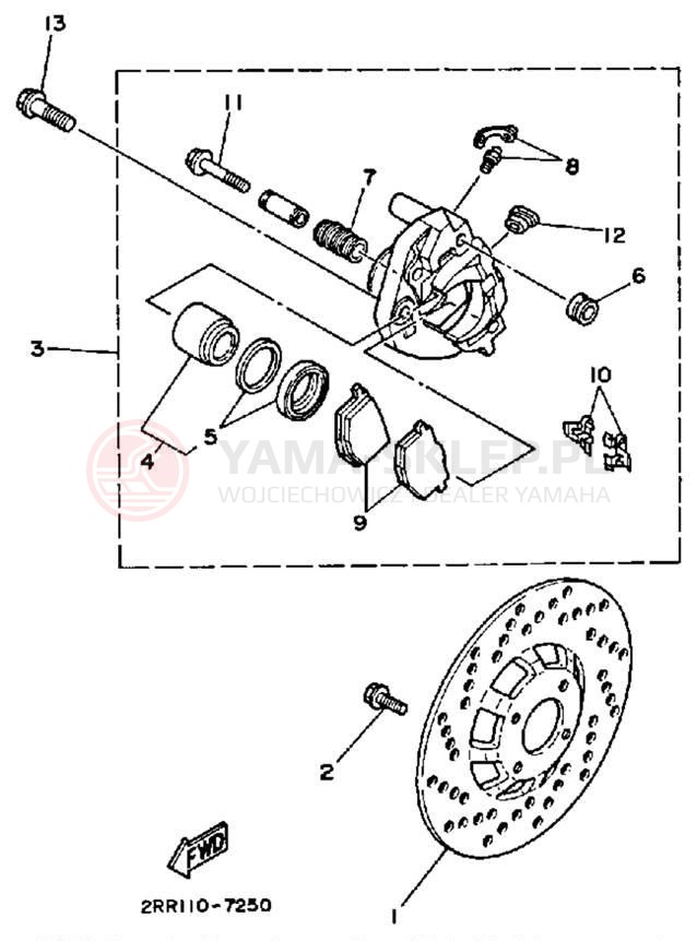 Schemat "Zacisk hamulcowy + tarcza przód" do Yamaha YSR50W