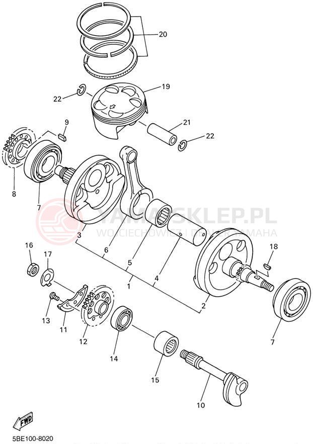 Schemat "Wał korbowy, tłok" do Yamaha WR400F WR400FL