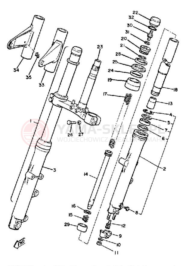Schemat "Amortyzatory przód" do Yamaha XS850G