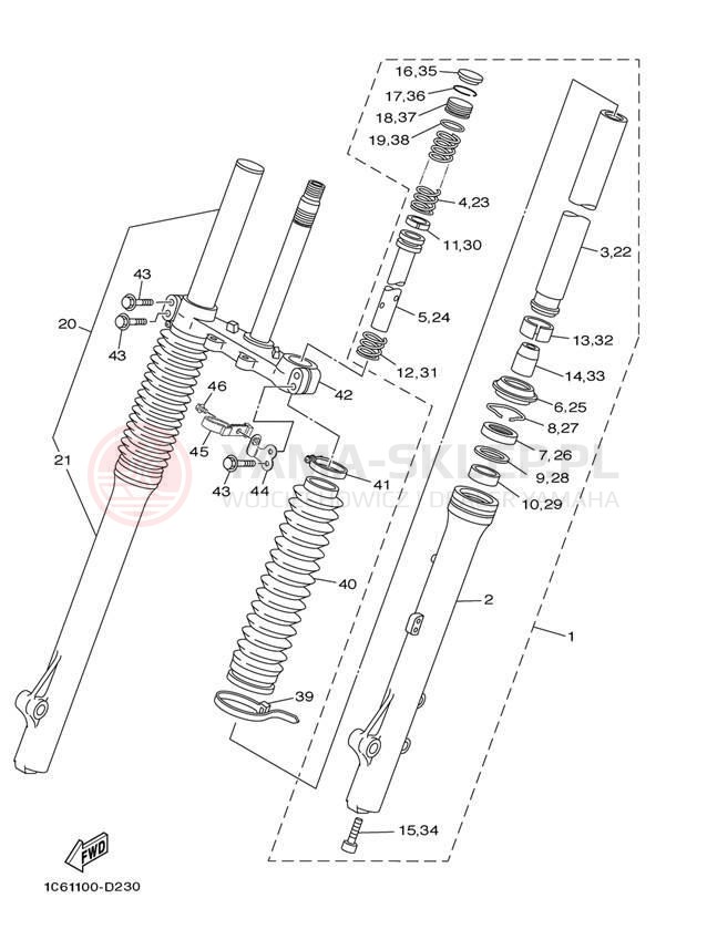 Schemat "Amortyzatory przód" do Yamaha TT-R230 TTR230TC/TTR230T