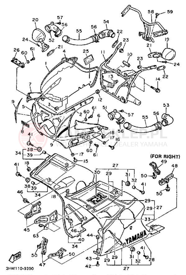 Schemat "elementy nadwozia" do Yamaha FZR600AC