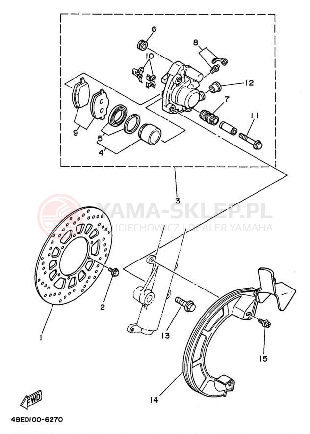 Schemat "Zacisk hamulcowy + tarcza przód" do Yamaha SEROW XT225J/XT225JC