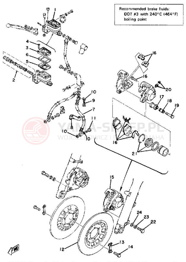 Schemat "Układ hamulcowy przód" do Yamaha XS500D