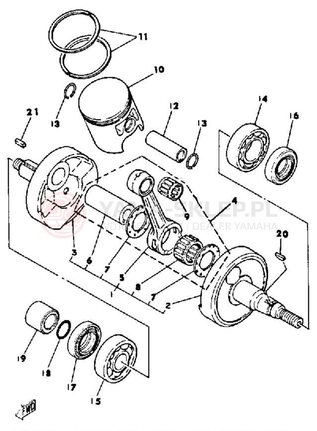 Schemat "Wał korbowy, tłok" do Yamaha YT175J