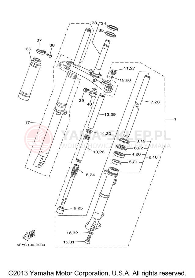 Schemat "Amortyzatory przód" do Yamaha TW200 TW200V/TW200VC