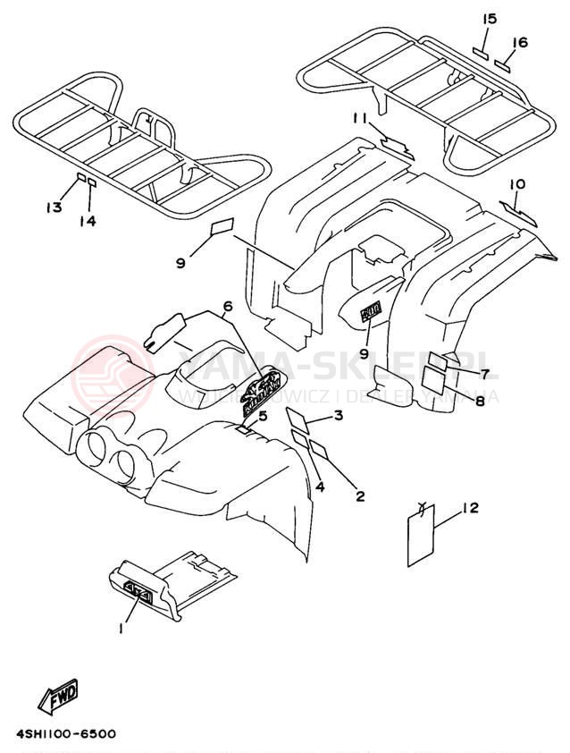 Schemat "naklejki" do Yamaha KODIAK 4WD YFM400FWH_