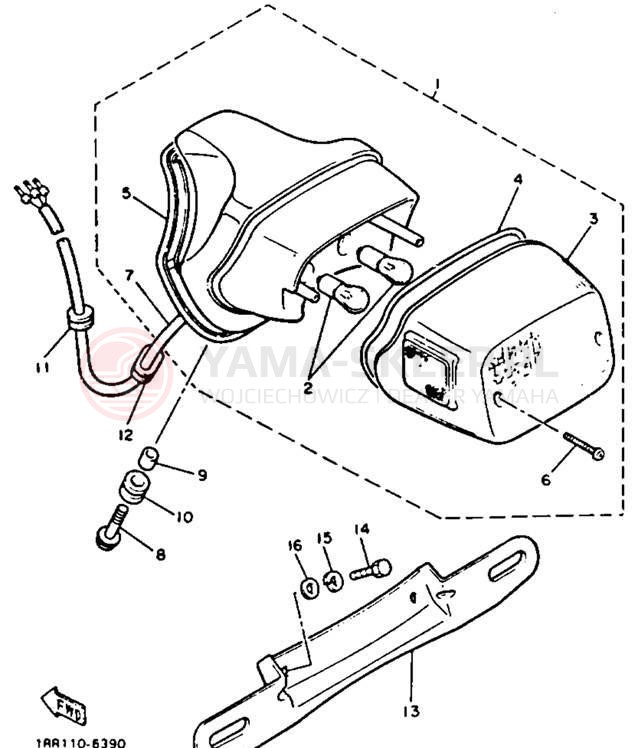 Schemat "lampa tył" do Yamaha VIRAGO 750 XV750E/XV750EC