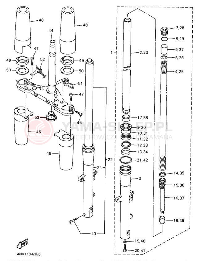 Schemat "Amortyzatory przód" do Yamaha XVZ13LTJ/XVZ13LTJC