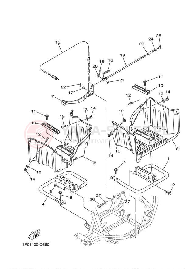 Schemat "Stopka postojowa i podnóżki" do Yamaha BRUIN 250 YFM250BT
