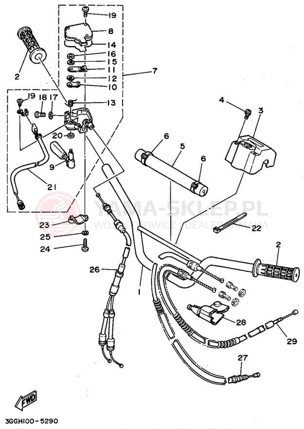 Schemat "Kierownica i osprzęt" do Yamaha BANSHEE YFZ350G