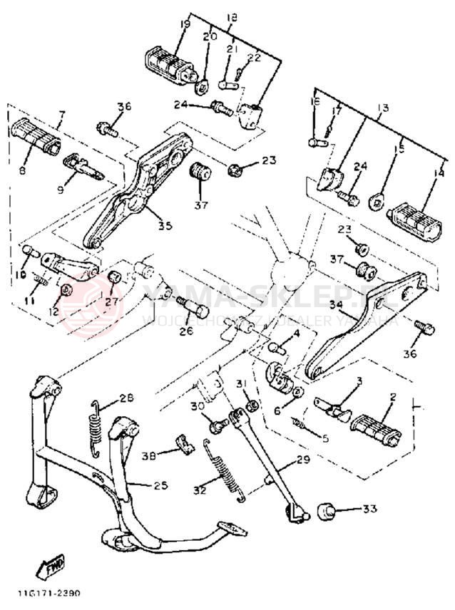 Schemat "Stopka postojowa i podnóżki" do Yamaha XJ1100J