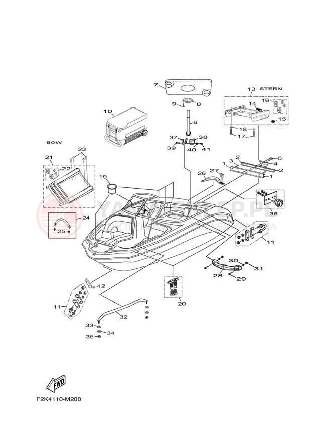 Schemat "HULL DECK FITTINGS" do Yamaha SX210 LAT1100BM