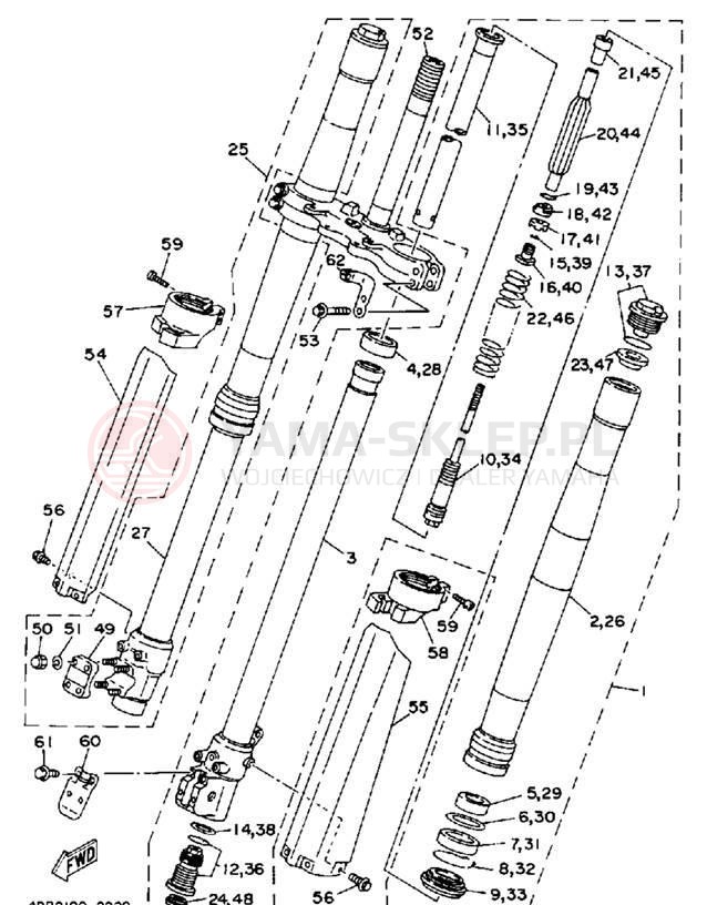 Schemat "Amortyzatory przód" do Yamaha YZ125D1