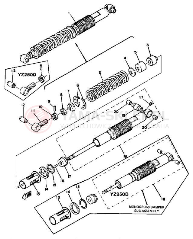 Schemat "zawieszenie tył" do Yamaha YZ250D