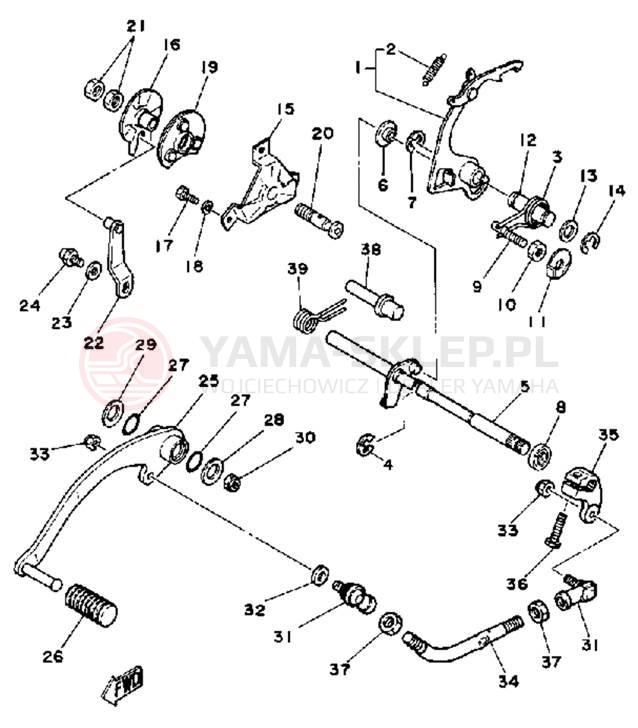 Schemat "Dźwignia zmiany biegów, wałek" do Yamaha YT175J