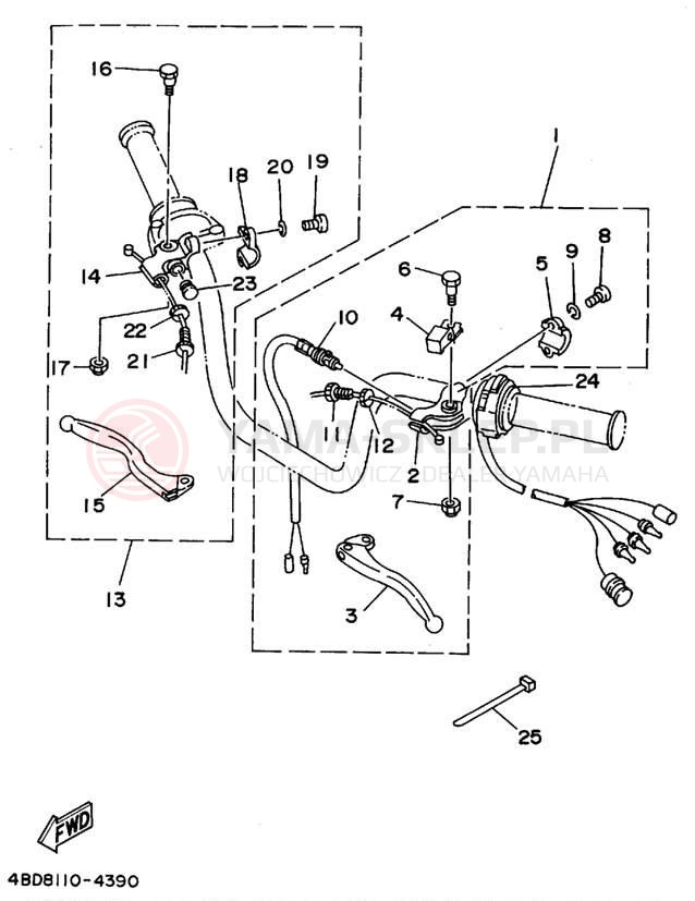 Schemat "Kierownica i osprzęt" do Yamaha TIMBERWOLF 4WD YFB250FWF