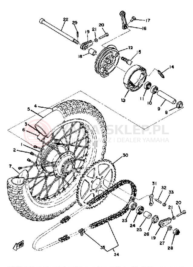 Schemat "Koło tył" do Yamaha YZ125D