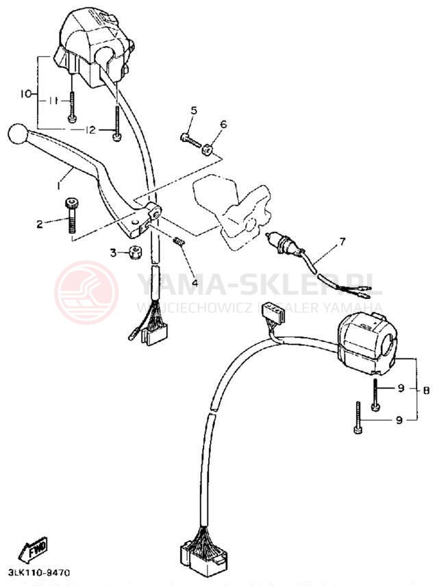 Schemat "Kierownica i osprzęt" do Yamaha FZR1000WC/FZR1000W