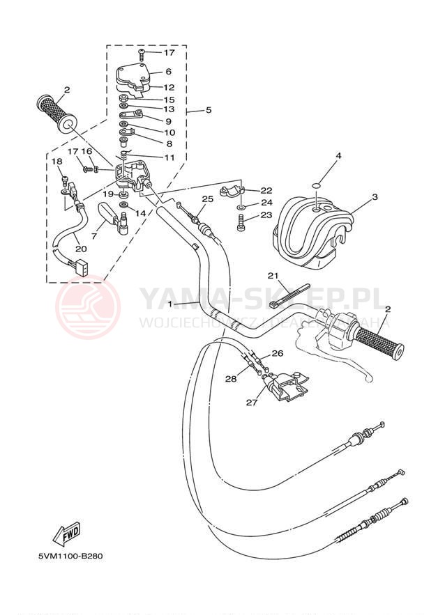 Schemat "Kierownica i osprzęt" do Yamaha BLASTER YFS200T