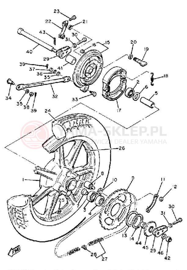 Schemat "Koło tył" do Yamaha XS400SG