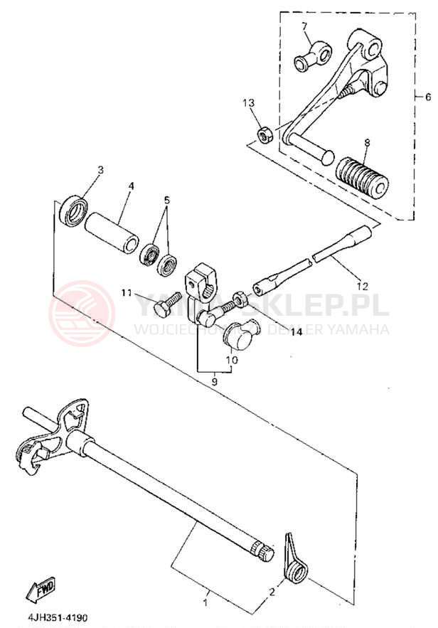 Schemat "Dźwignia zmiany biegów, wałek" do Yamaha YZF600RGC