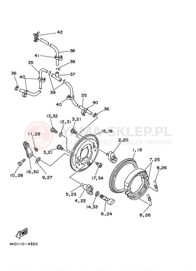 Schemat "Układ hamulcowy przód" do Yamaha TIMBERWOLF 4WD YFB250FWM