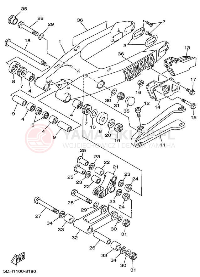 Schemat "wahacz" do Yamaha YZ250 YZ250K1