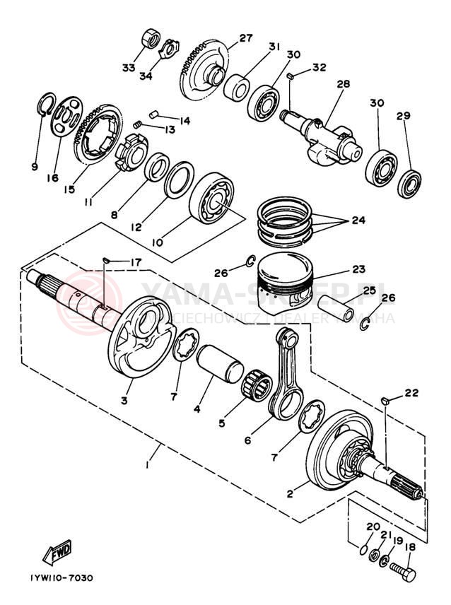 Schemat "Wał korbowy, tłok" do Yamaha YFM350FWJ_MNH