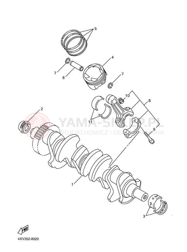 Schemat "Wał korbowy, tłok" do Yamaha R1 YZFR1M/YZFR1MC
