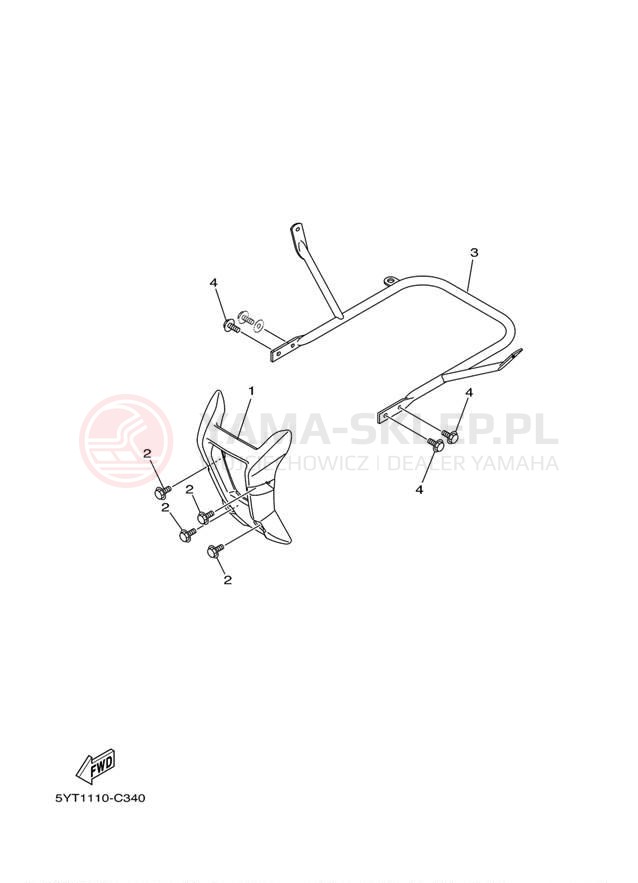 Schemat "osłona / stelaż" do Yamaha RAPTOR 350 YFM35RZW