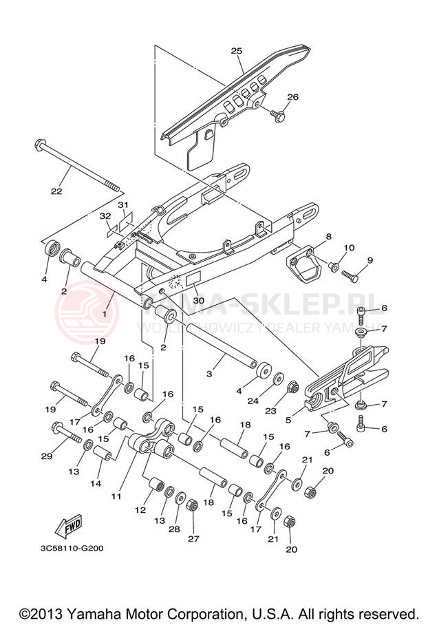 Schemat "wahacz" do Yamaha XT250 XT250X/XT250XC