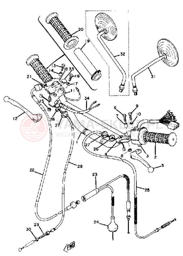 Schemat "Kierownica i osprzęt" do Yamaha DT100A