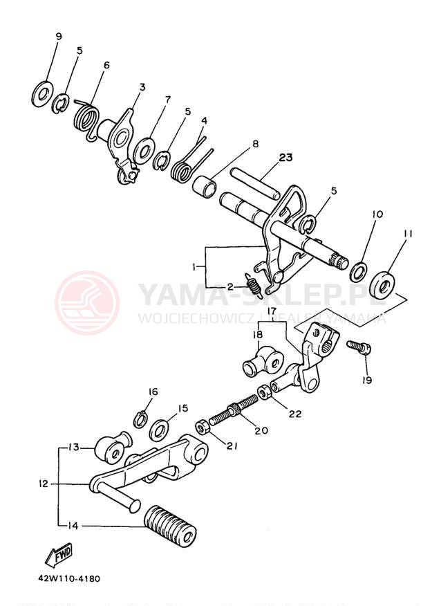Schemat "Dźwignia zmiany biegów, wałek" do Yamaha VIRAGO 750 XV750J1/XV750JC1