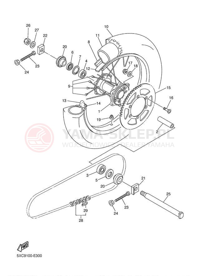 Schemat "Koło tył" do Yamaha YZ250F YZ250FW