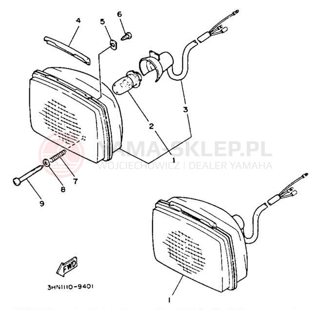 Schemat "Lampa przód" do Yamaha TIMBERWOLF 2WD YFB250E