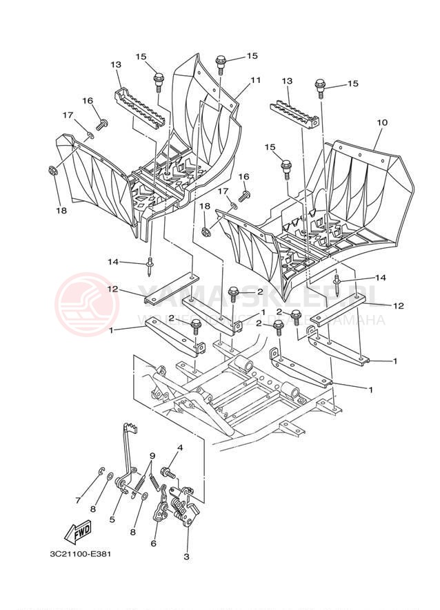 Schemat "Stopka postojowa i podnóżki" do Yamaha WOLVERINE 450 4WD YFM45FXYL