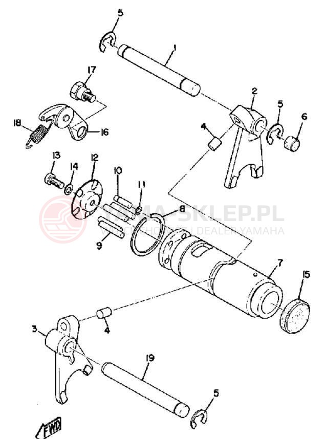 Schemat "Dźwignia zmiany biegów, wałek" do Yamaha JT2/JT2MX